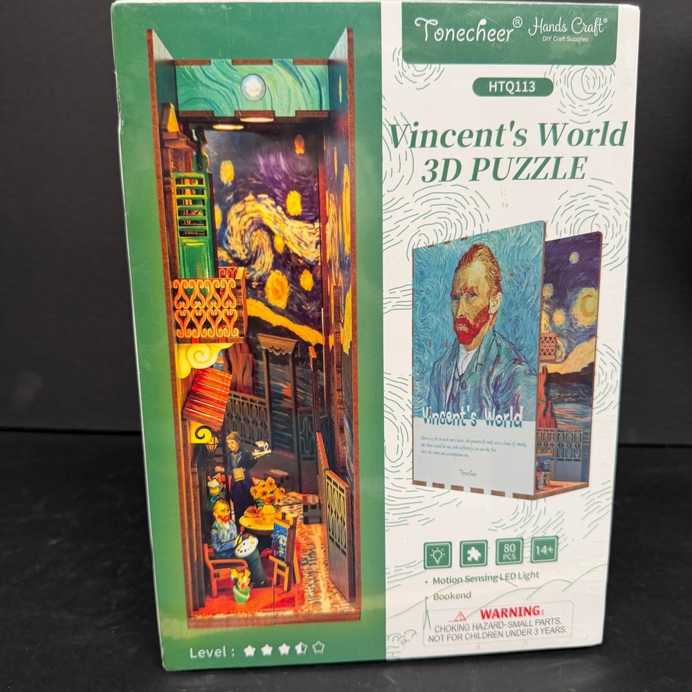 Vincent's‎ Van Gogh, World 3D Puzzle Booknook Kit HTQ113 Starry Night Wood NEW